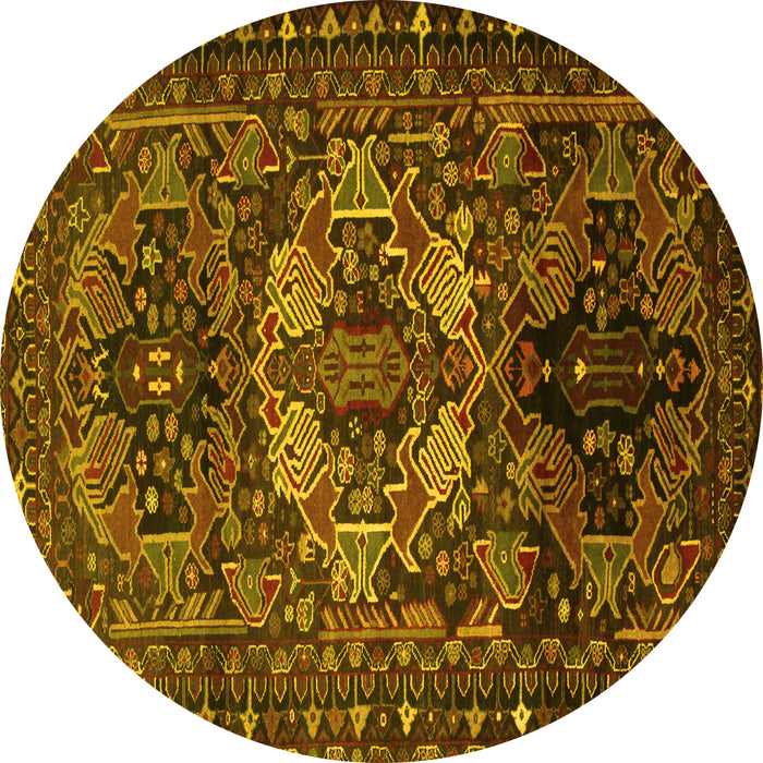 Round Persian Yellow Traditional Rug, tr2500yw