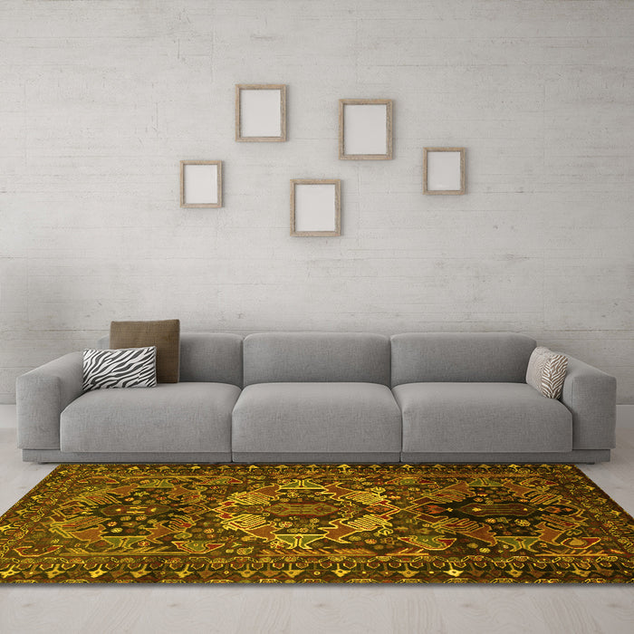 Machine Washable Persian Yellow Traditional Rug in a Living Room, wshtr2500yw