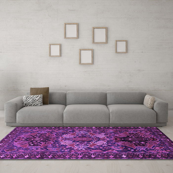 Machine Washable Persian Purple Traditional Area Rugs in a Living Room, wshtr2500pur