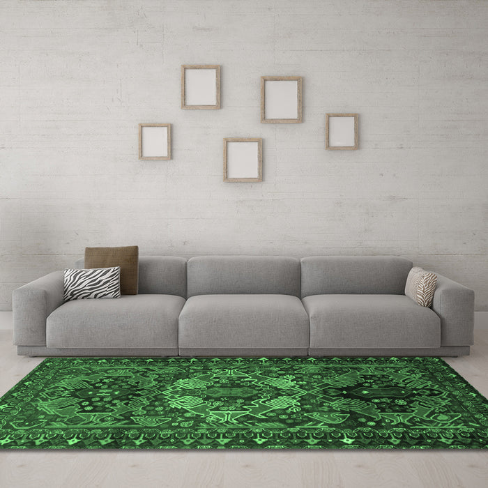 Machine Washable Persian Emerald Green Traditional Area Rugs in a Living Room,, wshtr2500emgrn