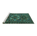 Sideview of Machine Washable Persian Turquoise Traditional Area Rugs, wshtr2500turq