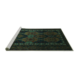 Sideview of Machine Washable Persian Turquoise Traditional Area Rugs, wshtr2501turq