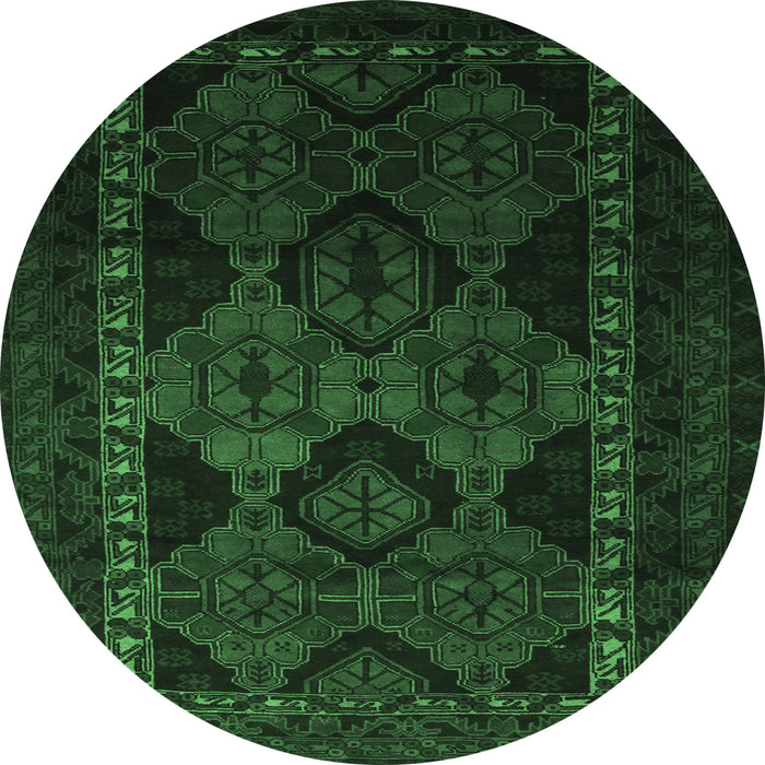Round Persian Emerald Green Traditional Rug, tr2501emgrn