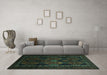 Machine Washable Persian Turquoise Traditional Area Rugs in a Living Room,, wshtr2501turq