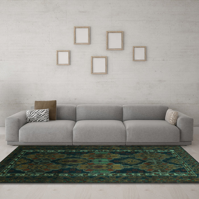 Machine Washable Persian Turquoise Traditional Area Rugs in a Living Room,, wshtr2501turq