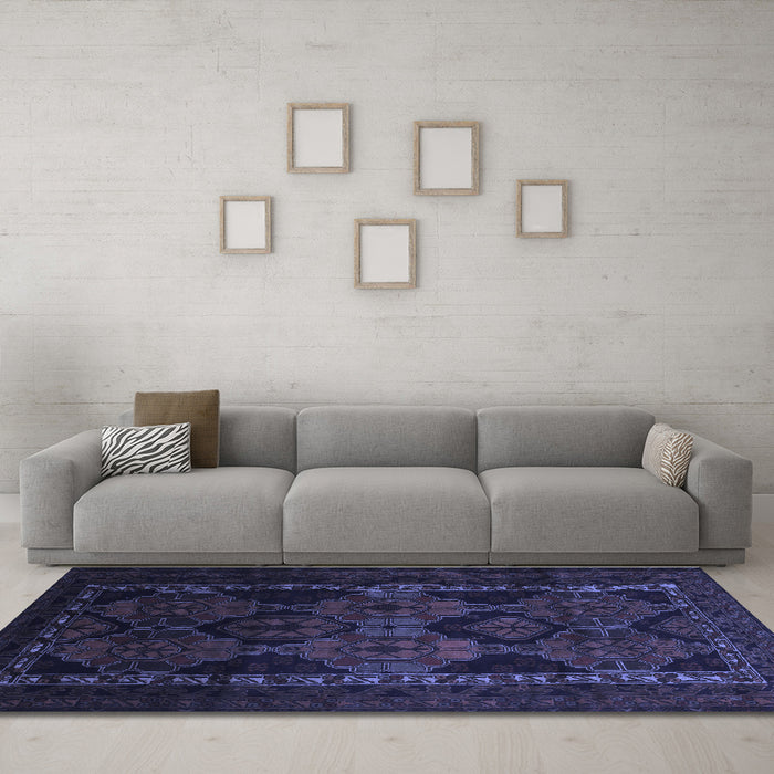 Machine Washable Persian Blue Traditional Rug in a Living Room, wshtr2501blu
