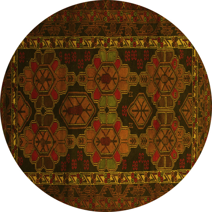 Round Persian Yellow Traditional Rug, tr2501yw