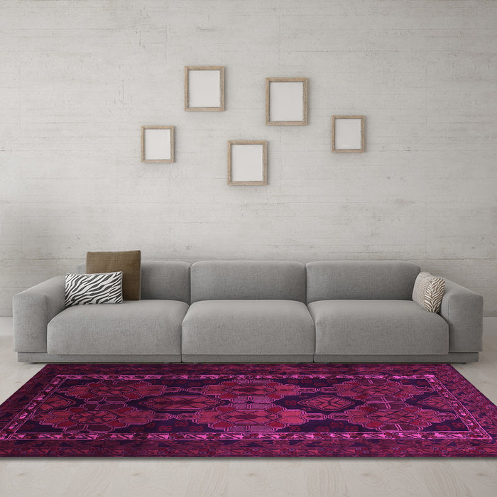 Machine Washable Persian Pink Traditional Rug in a Living Room, wshtr2501pnk