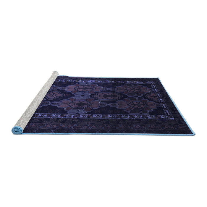 Sideview of Machine Washable Persian Blue Traditional Rug, wshtr2501blu