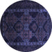 Round Machine Washable Persian Blue Traditional Rug, wshtr2501blu