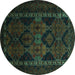Round Persian Turquoise Traditional Rug, tr2501turq