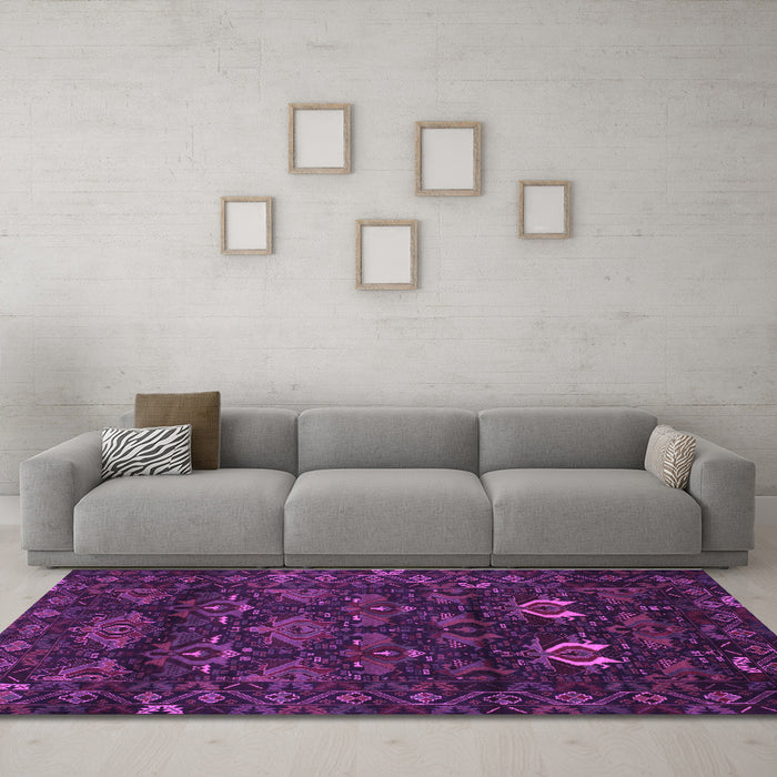 Machine Washable Persian Purple Traditional Area Rugs in a Living Room, wshtr2502pur