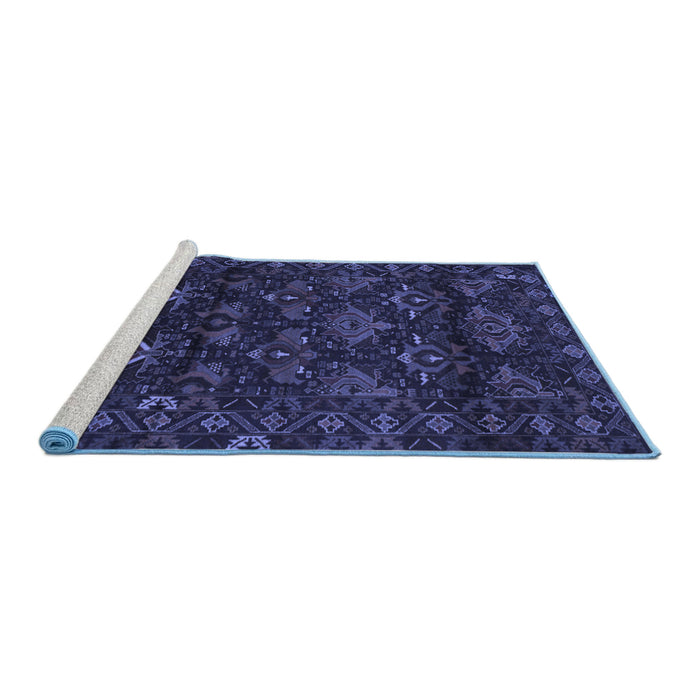 Sideview of Machine Washable Persian Blue Traditional Rug, wshtr2502blu