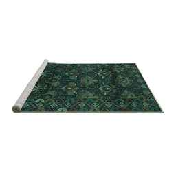 Sideview of Machine Washable Persian Turquoise Traditional Area Rugs, wshtr2502turq