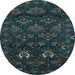 Round Machine Washable Persian Light Blue Traditional Rug, wshtr2502lblu