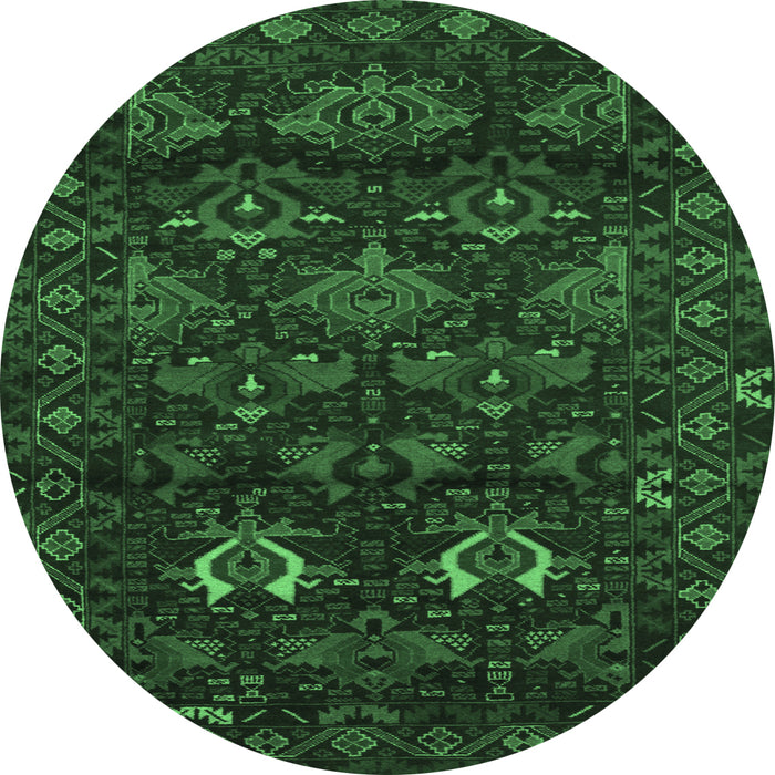 Round Persian Emerald Green Traditional Rug, tr2502emgrn