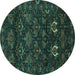 Round Machine Washable Persian Turquoise Traditional Area Rugs, wshtr2502turq