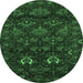 Round Machine Washable Persian Emerald Green Traditional Area Rugs, wshtr2502emgrn