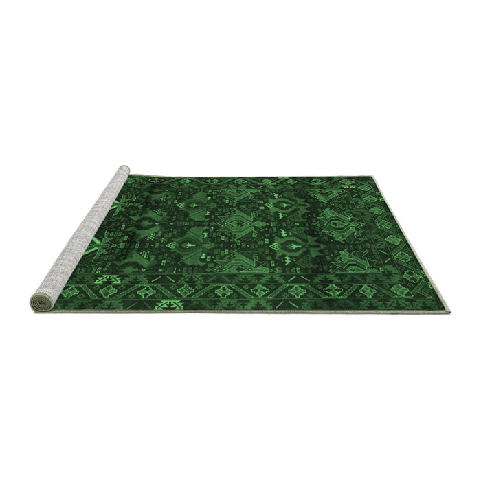 Sideview of Machine Washable Persian Emerald Green Traditional Area Rugs, wshtr2502emgrn