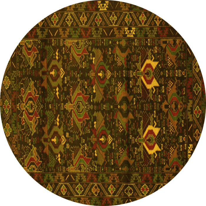 Round Persian Yellow Traditional Rug, tr2502yw