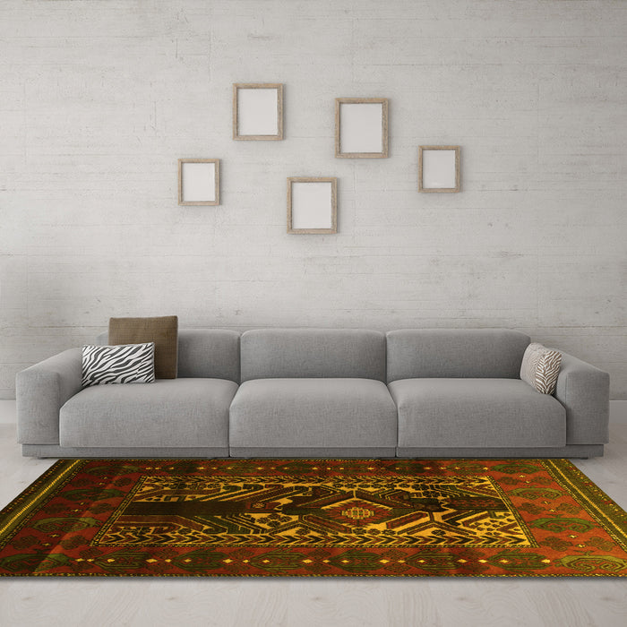 Machine Washable Persian Yellow Traditional Rug in a Living Room, wshtr2503yw