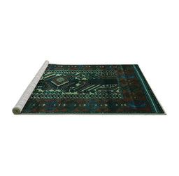Sideview of Machine Washable Persian Turquoise Traditional Area Rugs, wshtr2503turq