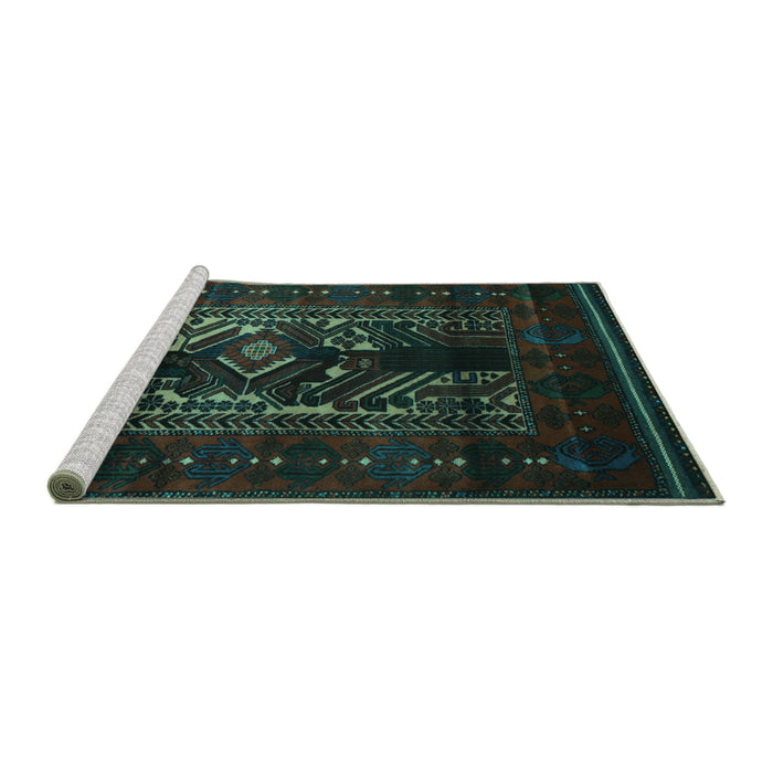 Sideview of Machine Washable Persian Turquoise Traditional Area Rugs, wshtr2503turq