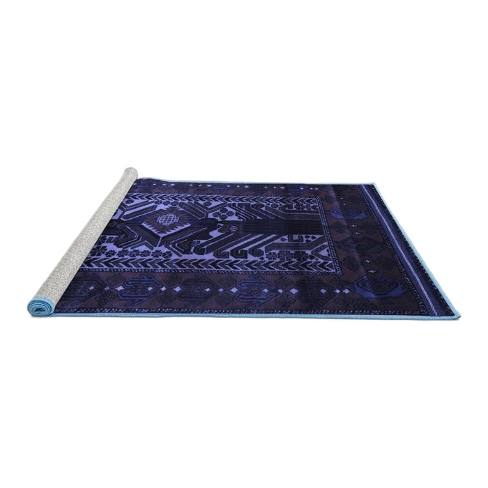 Sideview of Machine Washable Persian Blue Traditional Rug, wshtr2503blu