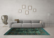 Machine Washable Persian Turquoise Traditional Area Rugs in a Living Room,, wshtr2503turq