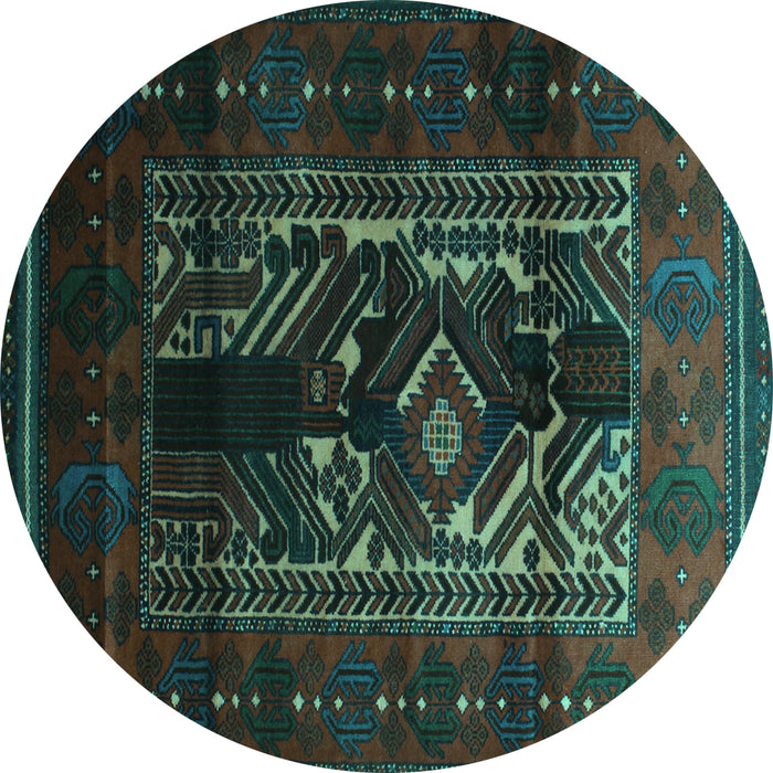 Round Persian Turquoise Traditional Rug, tr2503turq