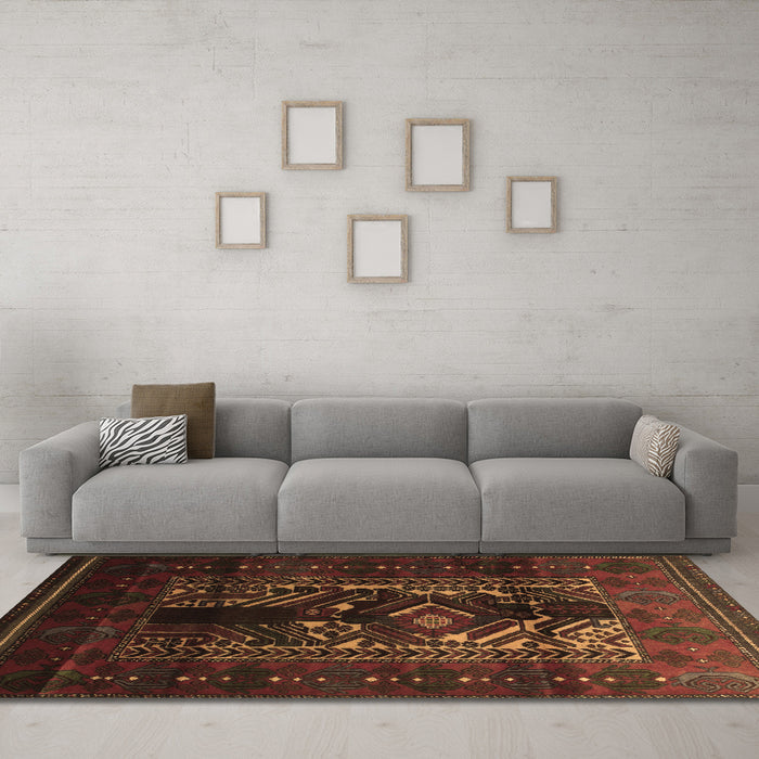 Machine Washable Persian Brown Traditional Rug in a Living Room,, wshtr2503brn