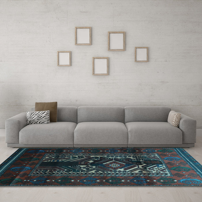 Machine Washable Persian Light Blue Traditional Rug in a Living Room, wshtr2503lblu