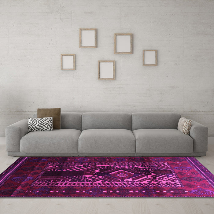 Machine Washable Persian Pink Traditional Rug in a Living Room, wshtr2503pnk