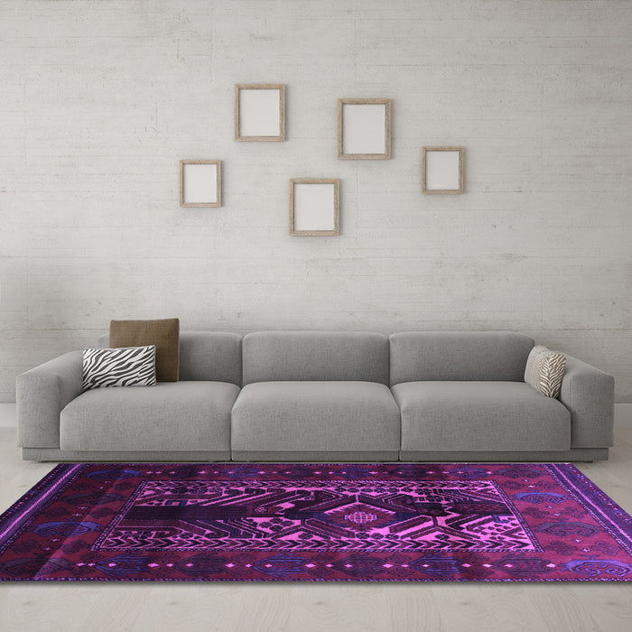Machine Washable Persian Purple Traditional Area Rugs in a Living Room, wshtr2503pur