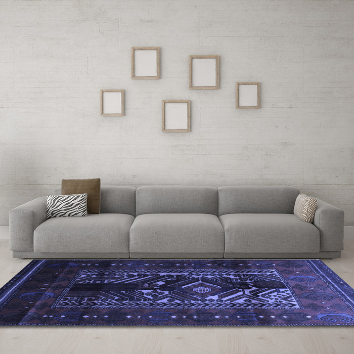 Machine Washable Persian Blue Traditional Rug in a Living Room, wshtr2503blu