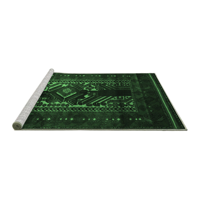 Sideview of Machine Washable Persian Emerald Green Traditional Area Rugs, wshtr2503emgrn