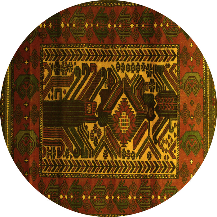 Round Persian Yellow Traditional Rug, tr2503yw