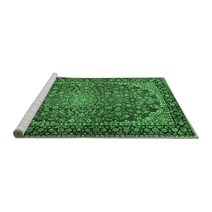 Sideview of Machine Washable Persian Emerald Green Traditional Area Rugs, wshtr2504emgrn