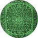 Round Machine Washable Persian Emerald Green Traditional Area Rugs, wshtr2504emgrn