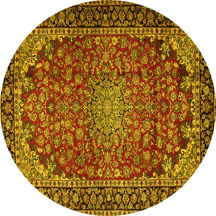 Round Persian Yellow Traditional Rug, tr2504yw