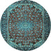 Round Machine Washable Persian Light Blue Traditional Rug, wshtr2504lblu