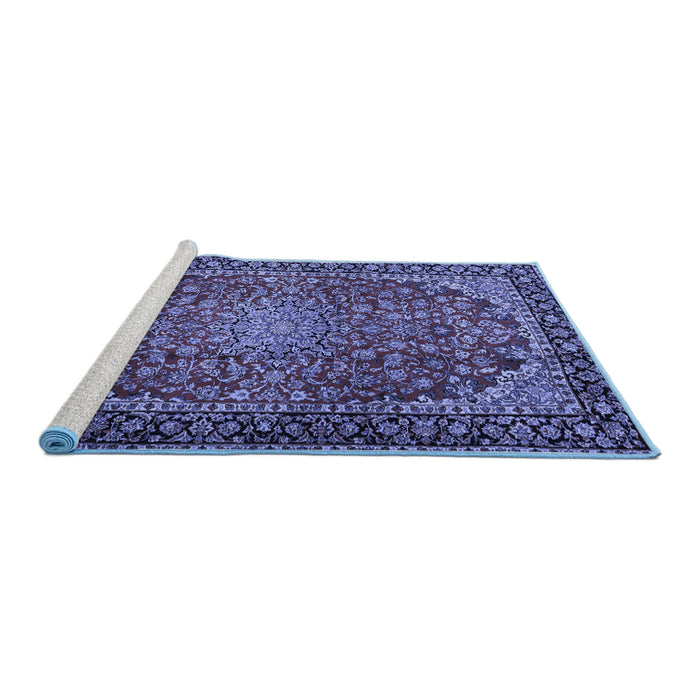 Sideview of Machine Washable Persian Blue Traditional Rug, wshtr2504blu