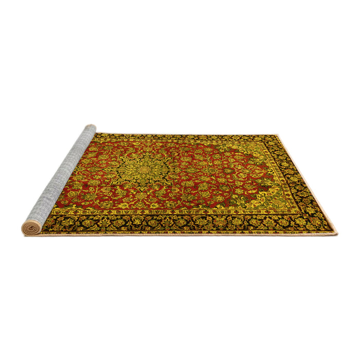 Sideview of Machine Washable Persian Yellow Traditional Rug, wshtr2504yw