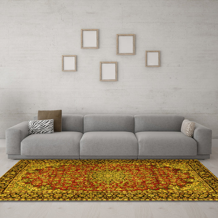 Machine Washable Persian Yellow Traditional Rug in a Living Room, wshtr2504yw