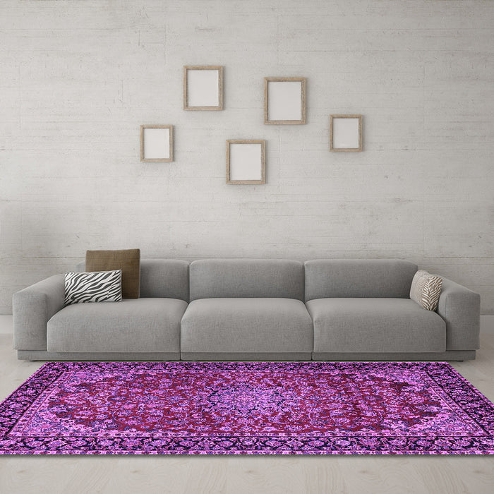 Machine Washable Persian Purple Traditional Area Rugs in a Living Room, wshtr2504pur