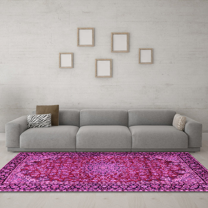 Machine Washable Persian Pink Traditional Rug in a Living Room, wshtr2504pnk