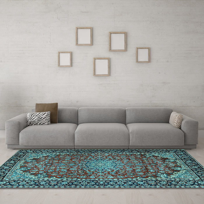 Machine Washable Persian Light Blue Traditional Rug in a Living Room, wshtr2504lblu