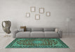 Machine Washable Persian Turquoise Traditional Area Rugs in a Living Room,, wshtr2504turq