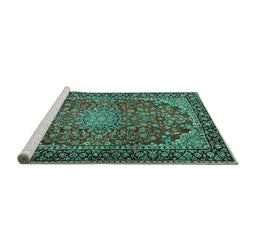 Sideview of Machine Washable Persian Turquoise Traditional Area Rugs, wshtr2504turq