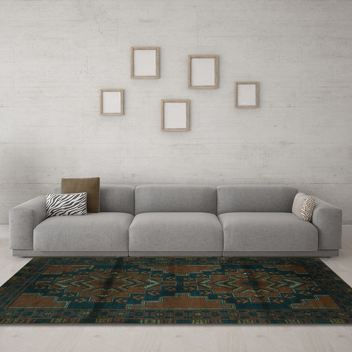 Machine Washable Persian Turquoise Traditional Area Rugs in a Living Room,, wshtr2505turq